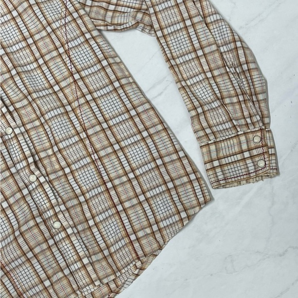 Panhandle Slim Beige White Plaid Snap Button Western Shirt Size Medium - Picture 5 of 5
